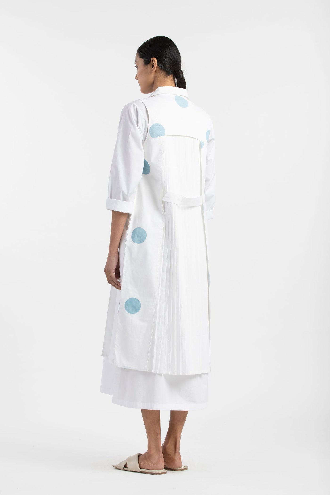 Back U Pleat Jacket- Powder Blue Polka Fashion THREE