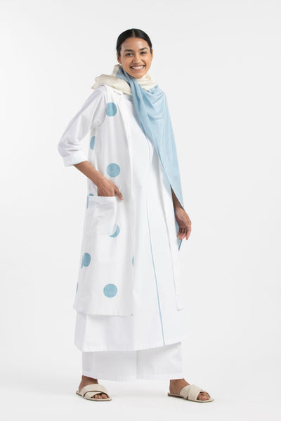 Back U Pleat Jacket- Powder Blue Polka Fashion THREE