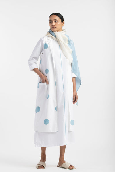 Back U Pleat Jacket- Powder Blue Polka Fashion THREE