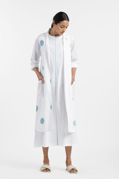 Back U Pleat Jacket- Powder Blue Polka Fashion THREE