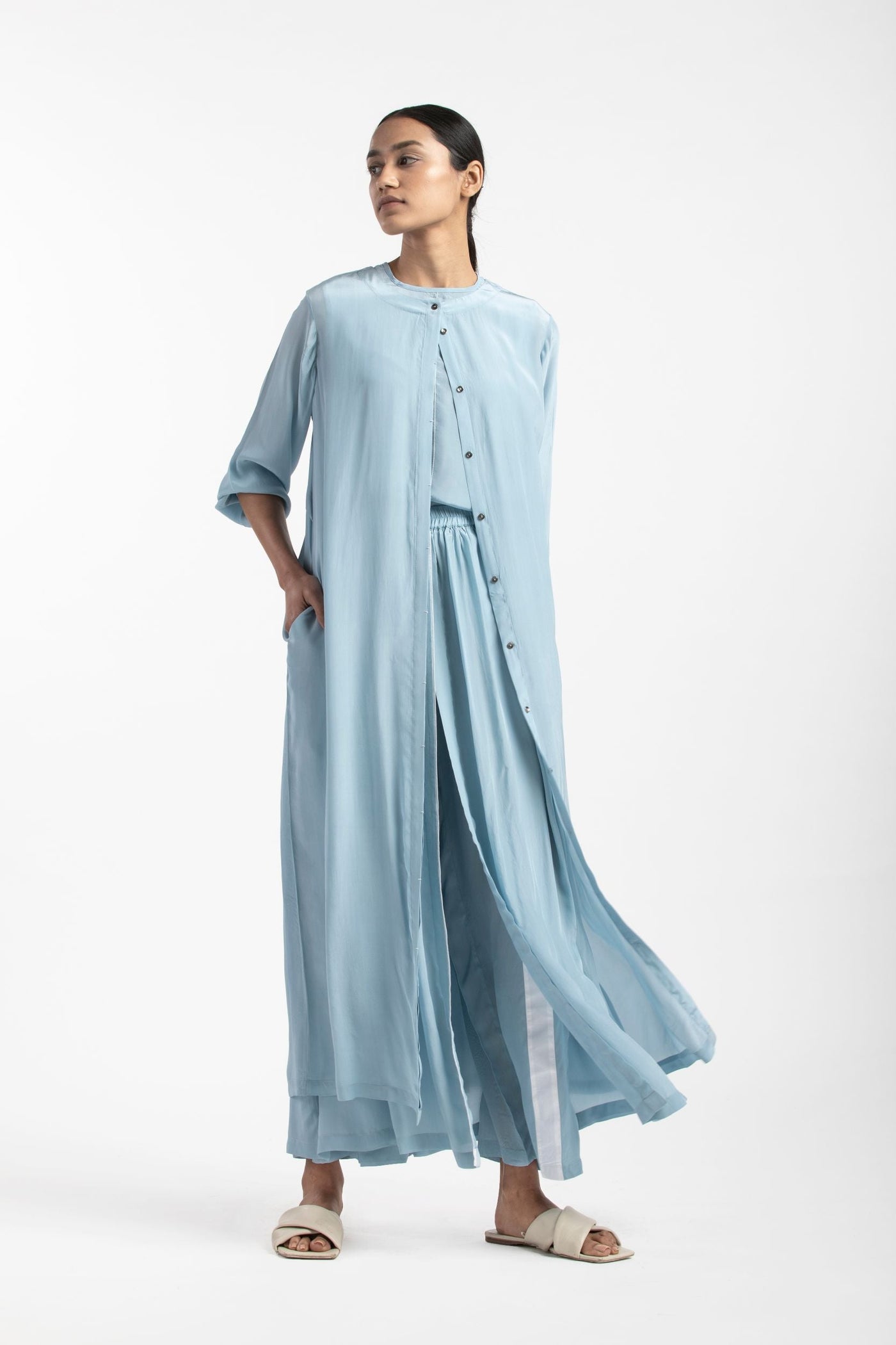 Back Yoke Jacket- Powder Blue Fashion THREE