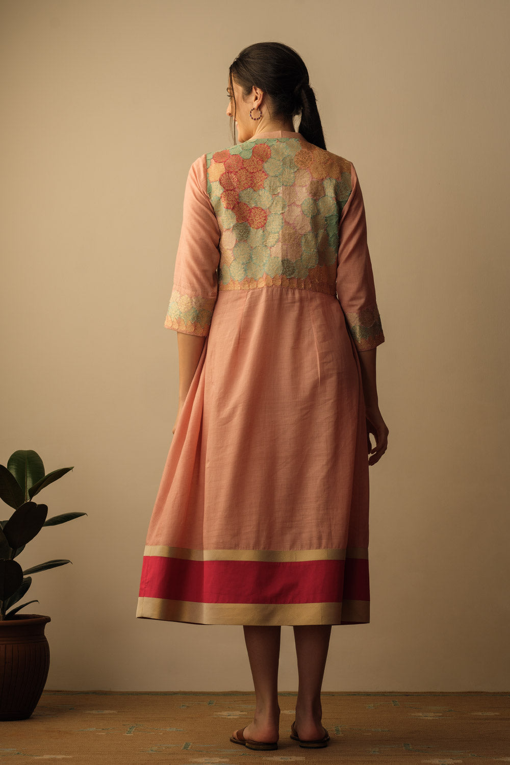 Banaras Bloom A-line applique dress peach Fashion Mallika Mathur
