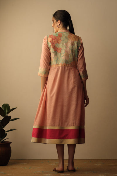 Banaras Bloom A-line applique dress peach Fashion Mallika Mathur