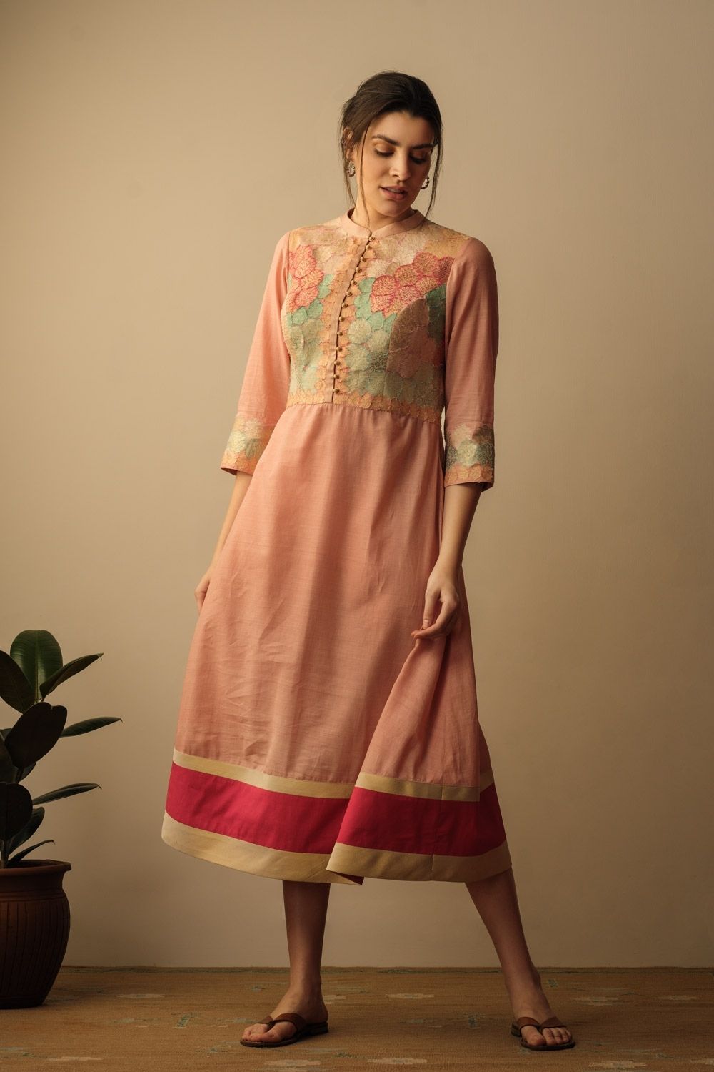 Banaras Bloom A-line applique dress peach Fashion Mallika Mathur