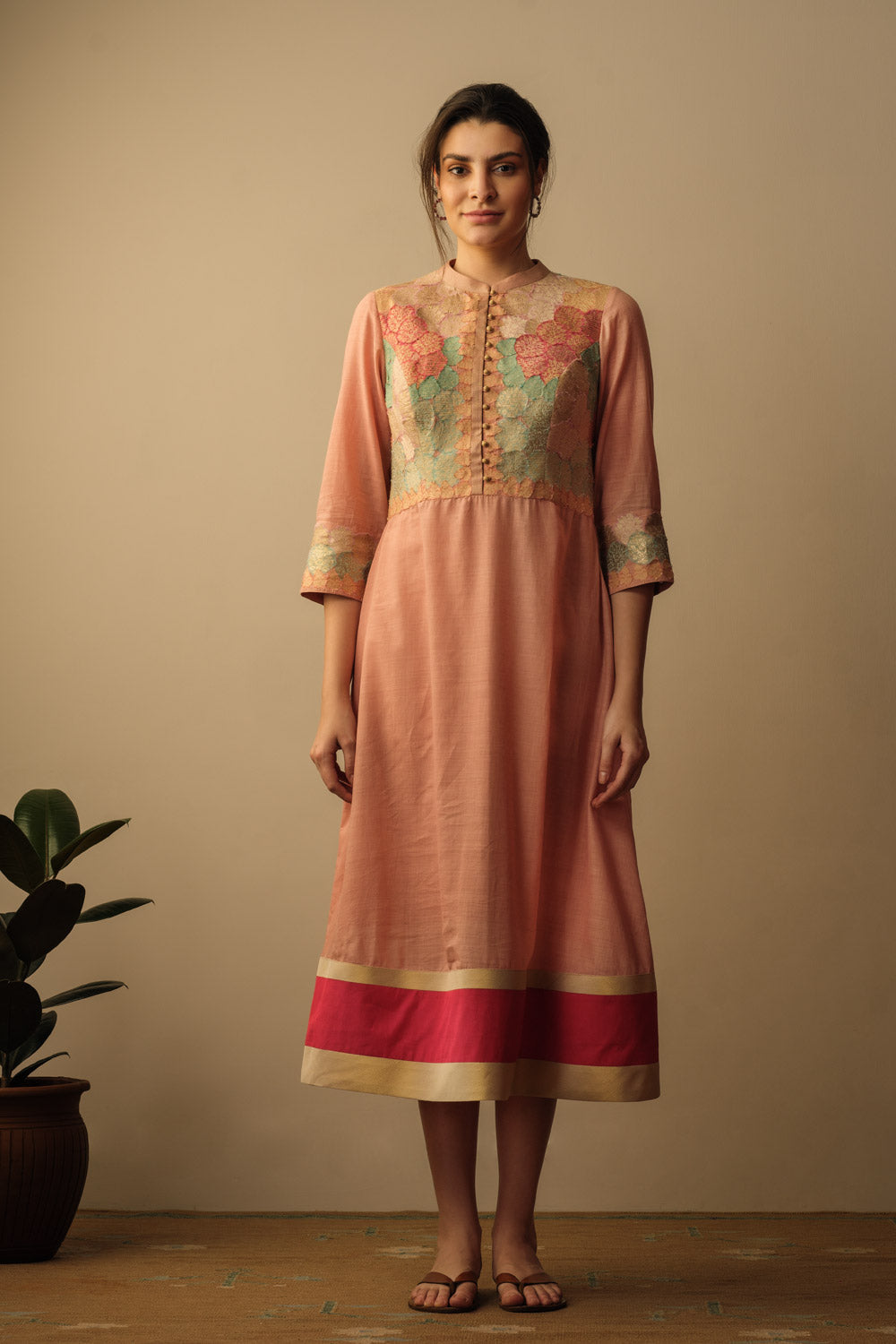 Banaras Bloom A-line applique dress peach Fashion Mallika Mathur