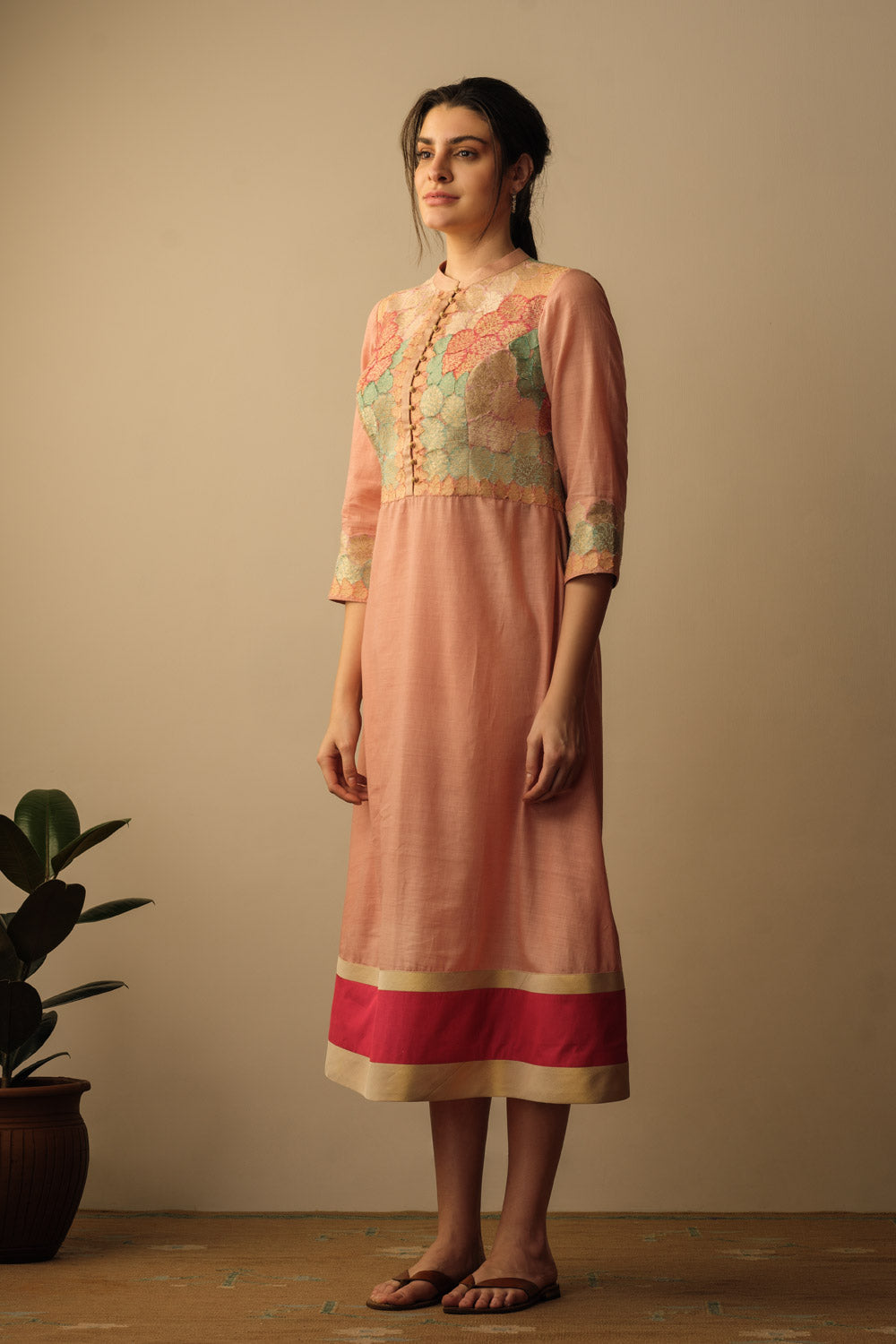 Banaras Bloom A-line applique dress peach Fashion Mallika Mathur