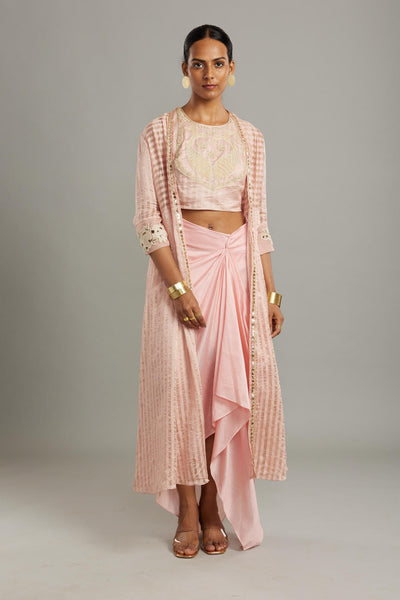 Banarsi stripe embroidered jacket and choli with solid drape skirt Fashion Myoho 