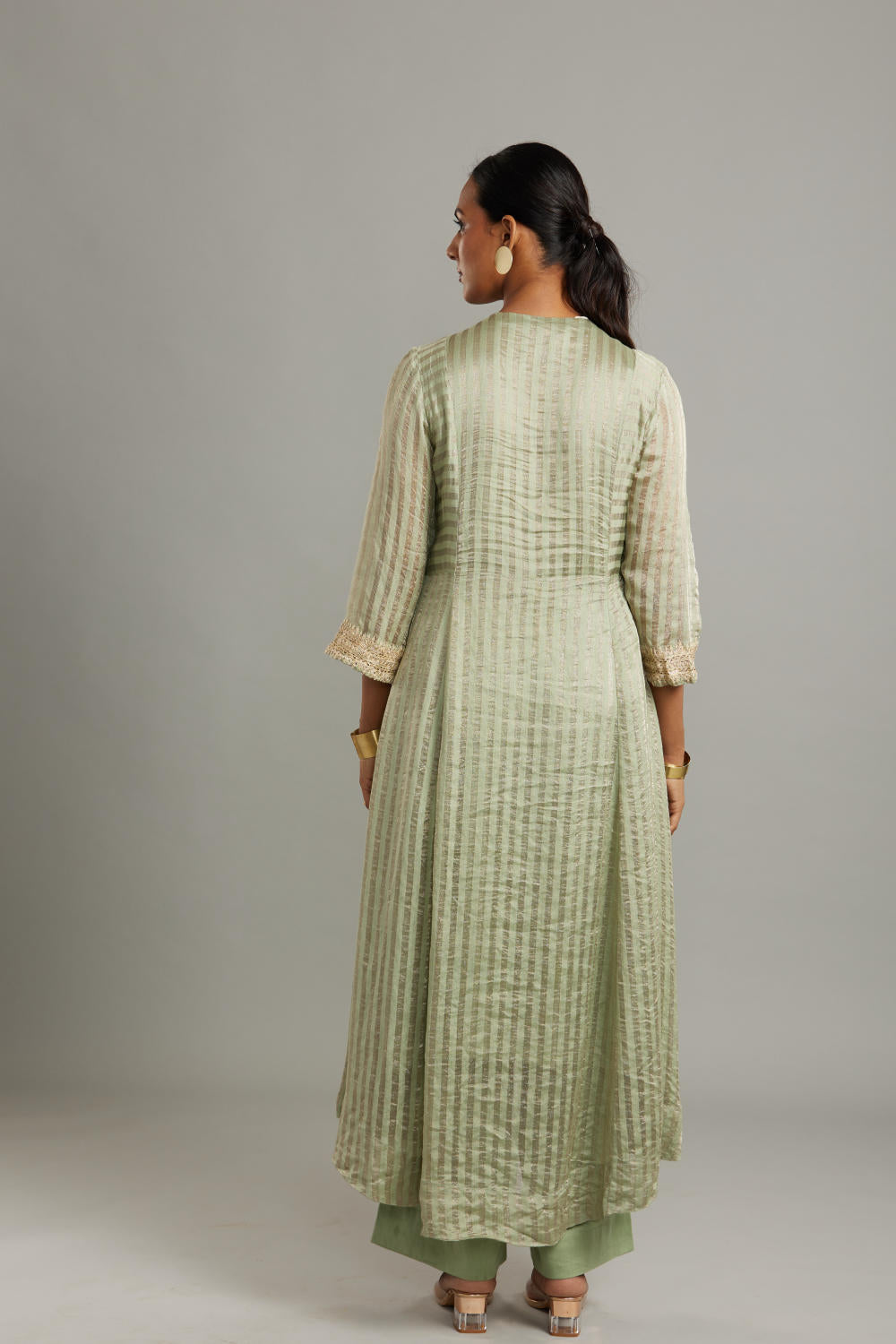 Banarsi stripe kathiawadi embroidered square yoke kurta with Solid pants and butti dupatta Fashion Myoho 