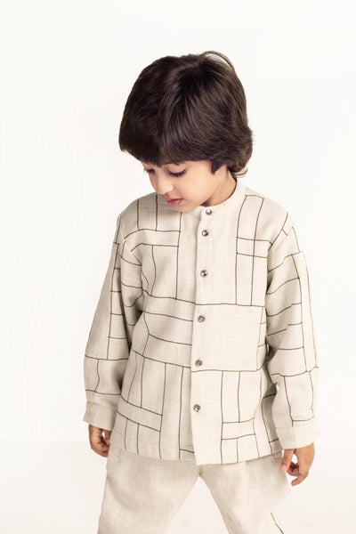 Band Collar Shirt Co-ord - Beige Kids THREE Kids 