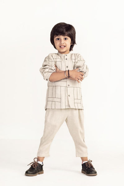 Band Collar Shirt Co-ord - Beige Kids THREE Kids 