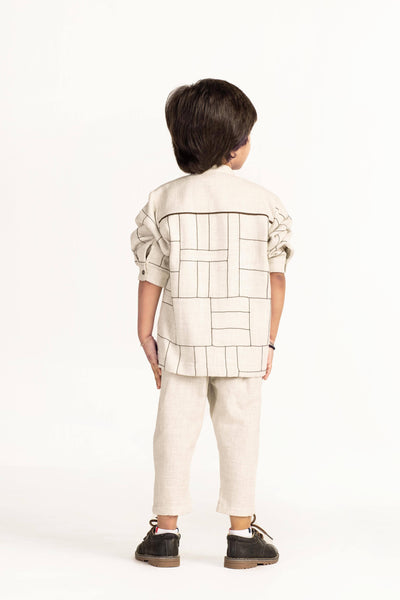 Band Collar Shirt Co-ord - Beige Kids THREE Kids 