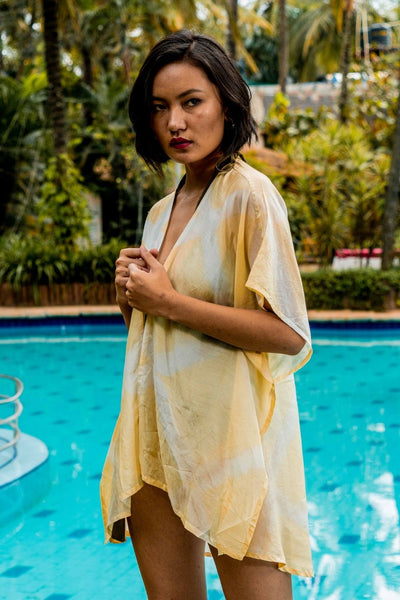 Barbados Natural Dyed Pastel Yellow Shibori Overlay Fashion Organic Symmetry 