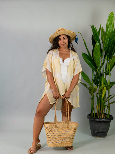 Barbados Natural Dyed Pastel Yellow Shibori Overlay Fashion Organic Symmetry 