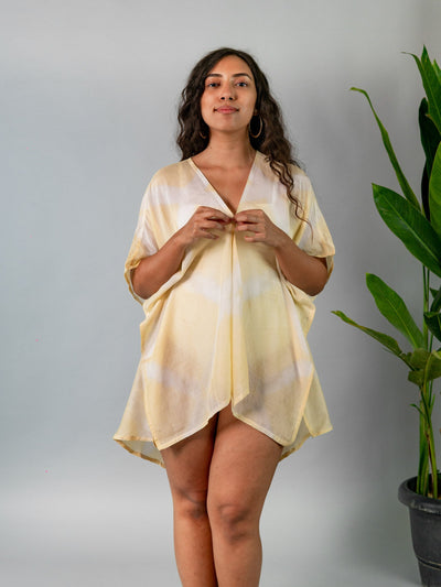 Barbados Natural Dyed Pastel Yellow Shibori Overlay Fashion Organic Symmetry 