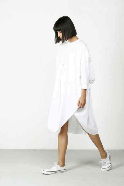 Bat Sleeve Oversized Dress White Fashion THREE
