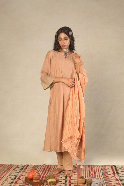 Beige Front Tuck Handwoven Kurta Fashion Juanita 