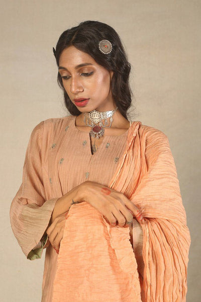 Beige Front Tuck Handwoven Kurta Fashion Juanita 