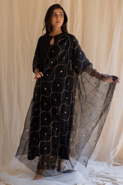 Black Shabnam Kurta and Izaar Set Fashion Nirjara