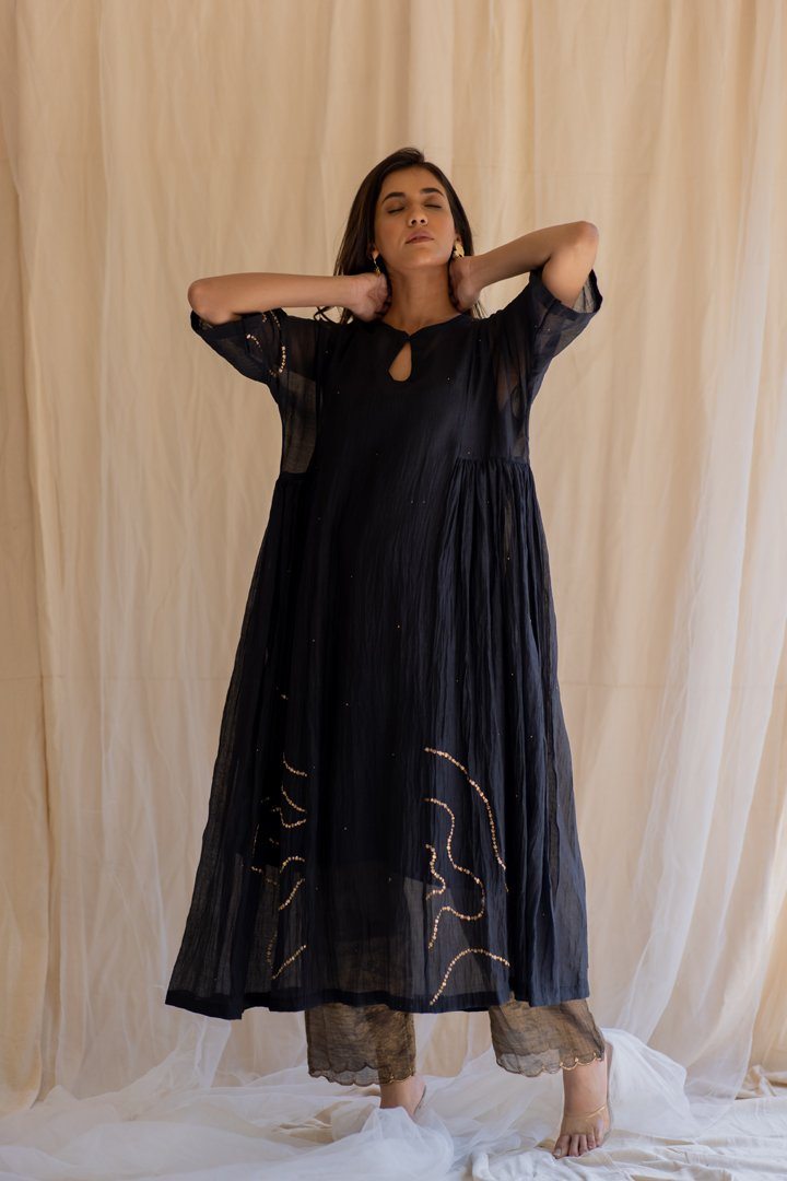 Black Shabnam Kurta and Izaar Set Fashion Nirjara