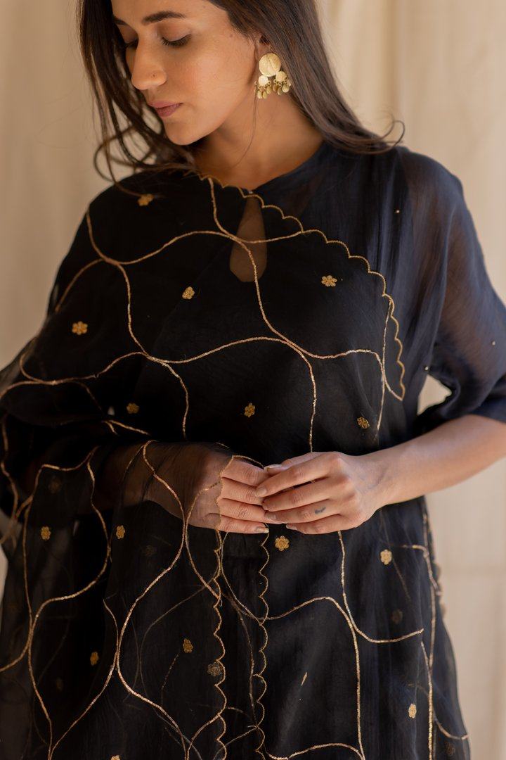 Black Shabnam Kurta and Izaar Set Fashion Nirjara