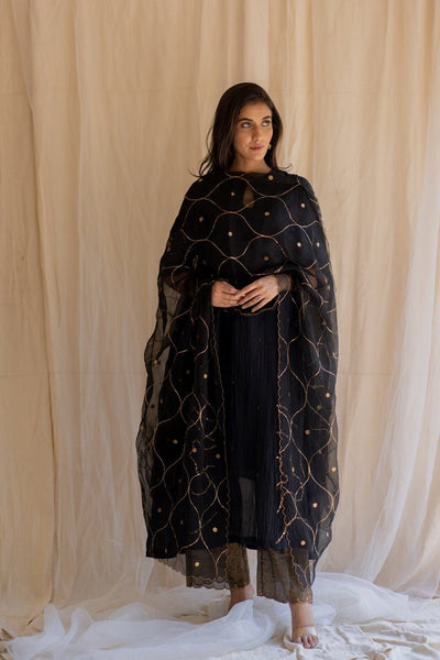 Black Shabnam Kurta and Izaar Set Fashion Nirjara