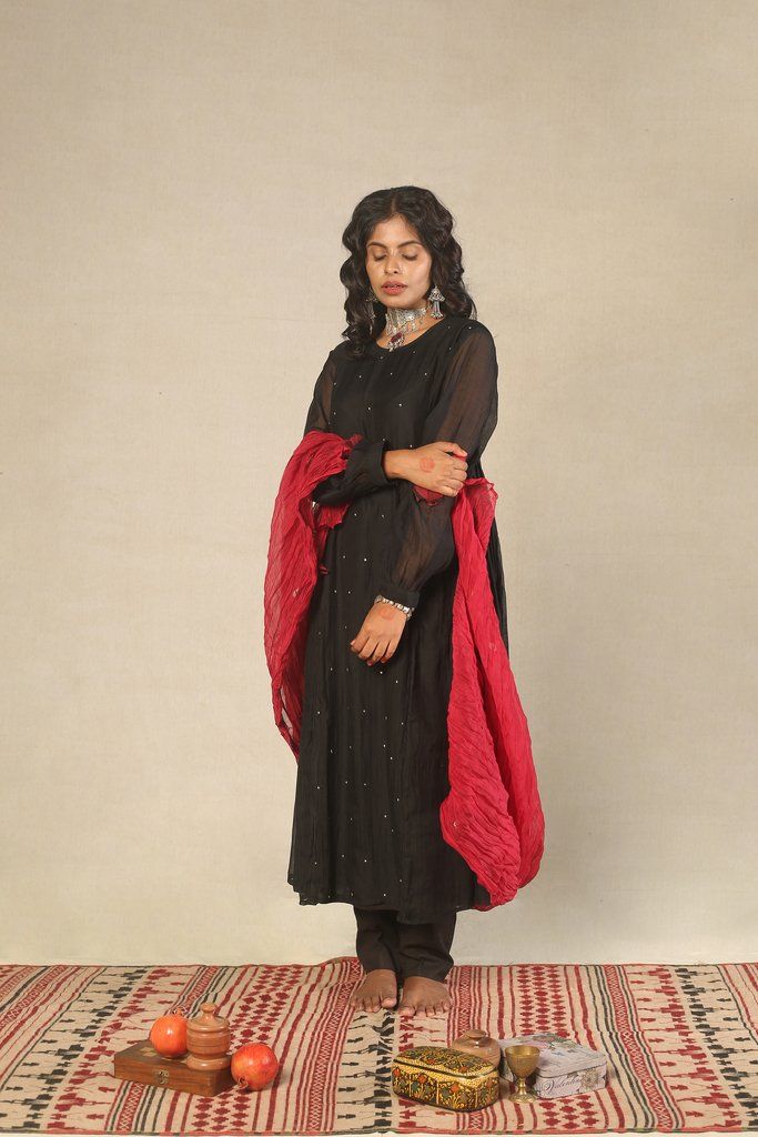 Black Side Gather Handwoven Kurta Fashion Juanita 