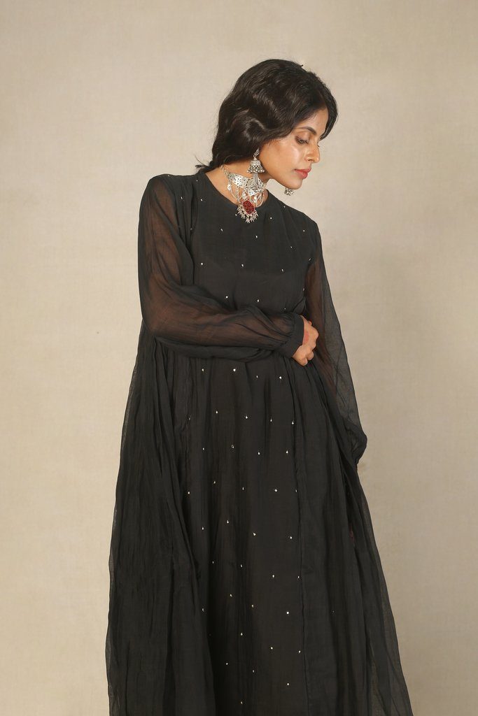 Black Side Gather Handwoven Kurta Fashion Juanita 