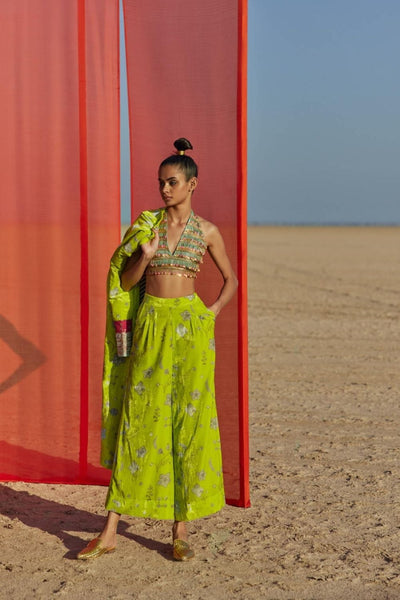 B.LIME PRINTED SILK VELVET JACKET CO-ORD SET Fashion Rajiramniq