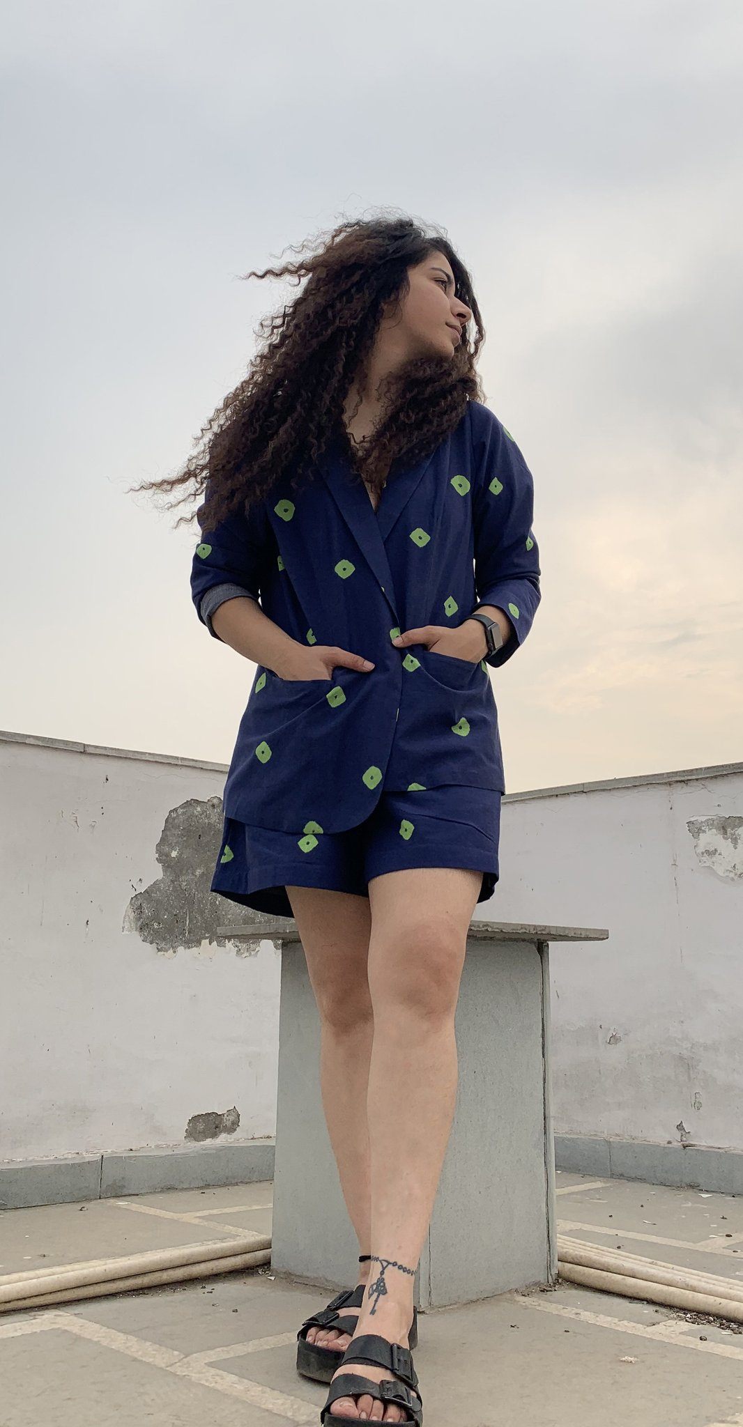 BLUE AND NEON GREEN BANDHANI CO-ORD Fashion The Pot Plant