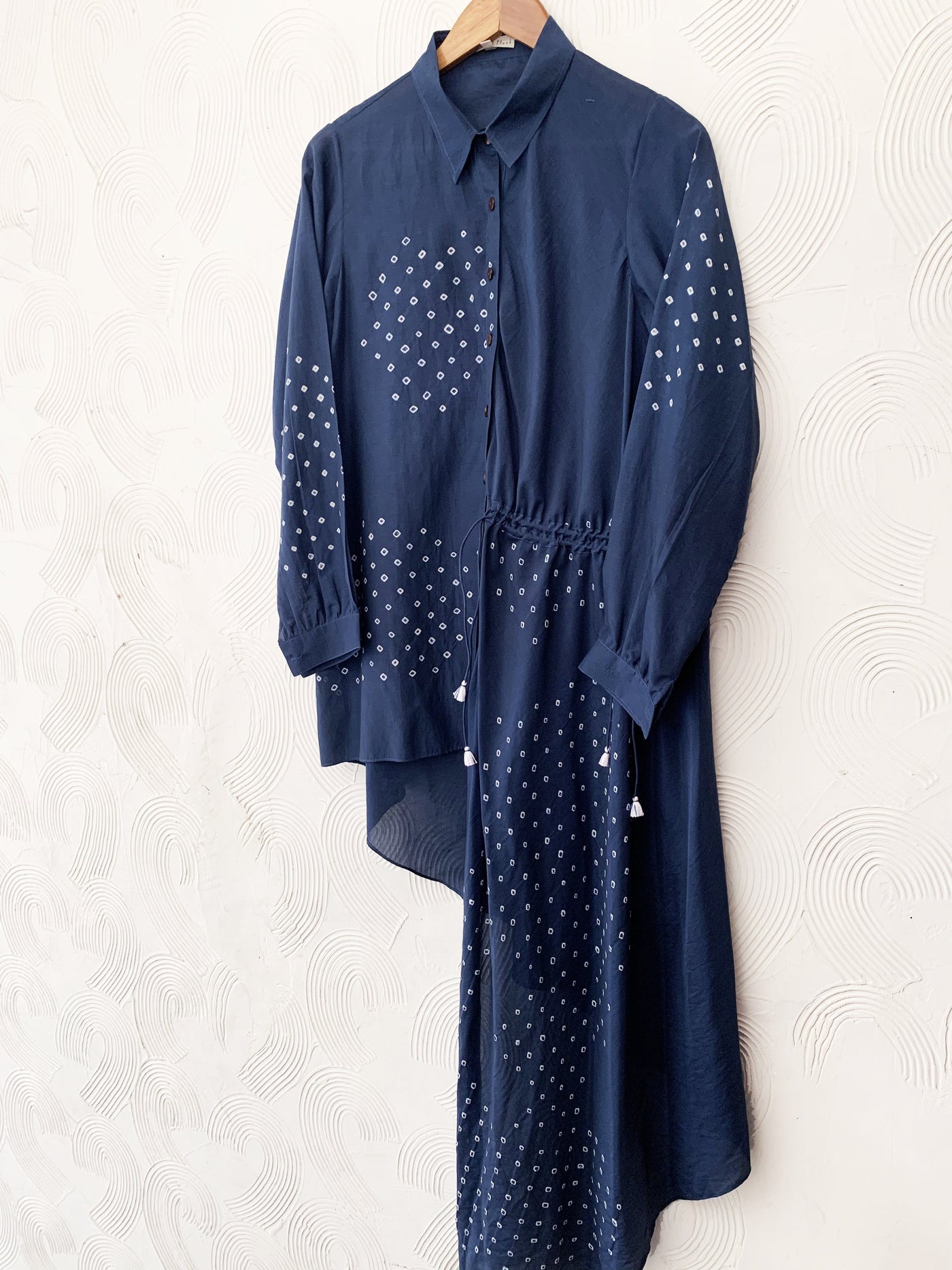Blue asymmetrical bandhani shirt dress Fashion The Pot Plant