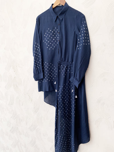 Blue asymmetrical bandhani shirt dress Fashion The Pot Plant