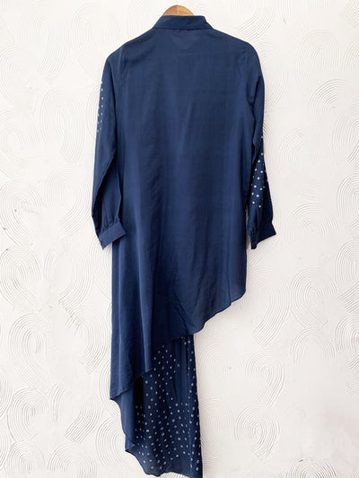 Blue asymmetrical bandhani shirt dress Fashion The Pot Plant