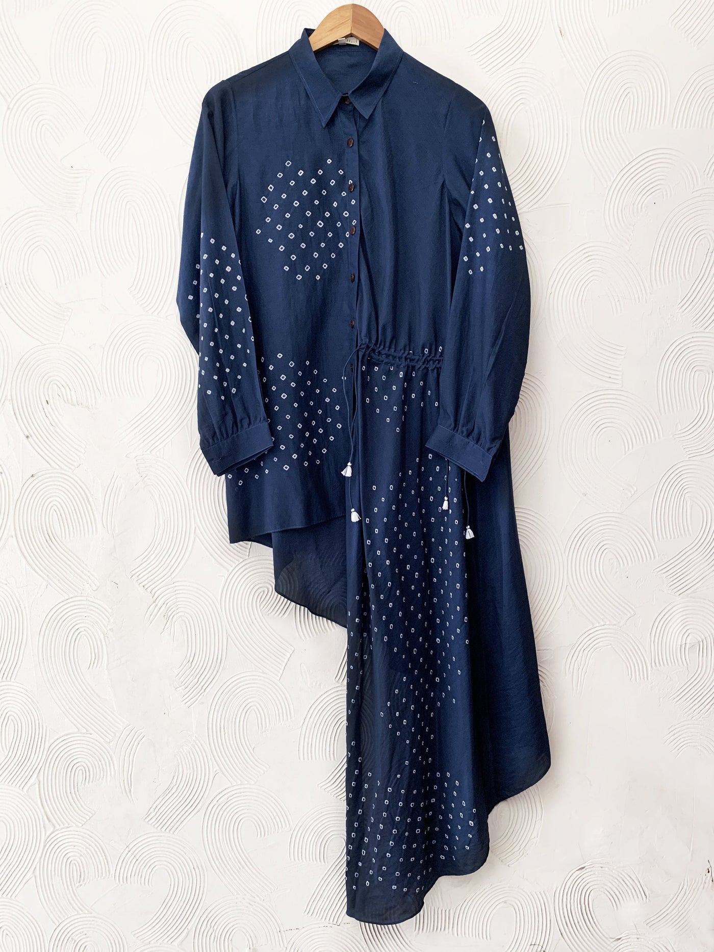 Blue asymmetrical bandhani shirt dress Fashion The Pot Plant