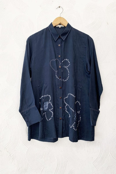 BLUE BANDHANI FLORAL SHIRT Dresses Canvas & Weaves