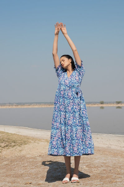 Blue Lagoon Tier Wrap Dress Fashion Marche
