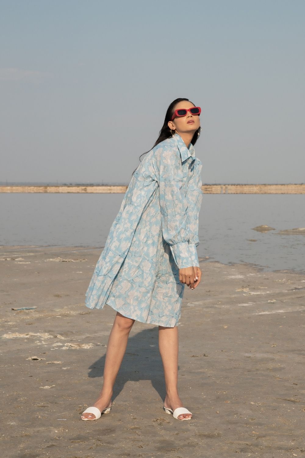 Blue Lilies Short Tier Dress Fashion Marche
