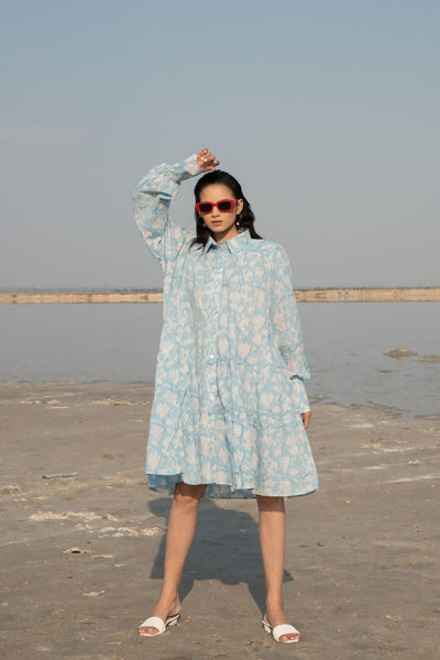 Blue Lilies Short Tier Dress Fashion Marche