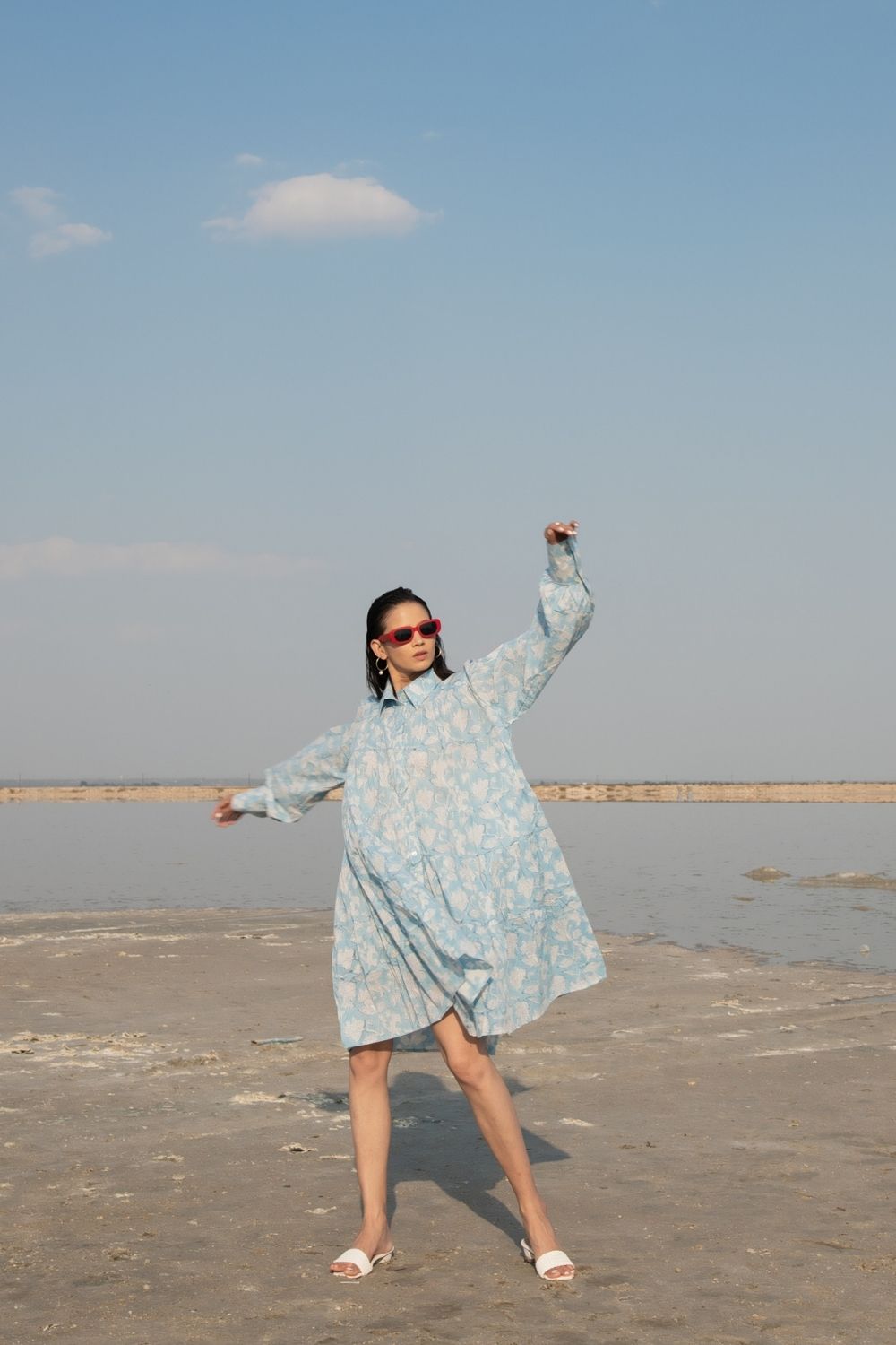 Blue Lilies Short Tier Dress Fashion Marche