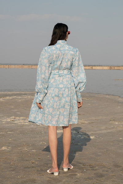 Blue Lilies Short Tier Dress Fashion Marche