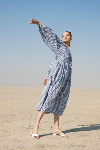 Blue Lotus Gather Dress Fashion Marche