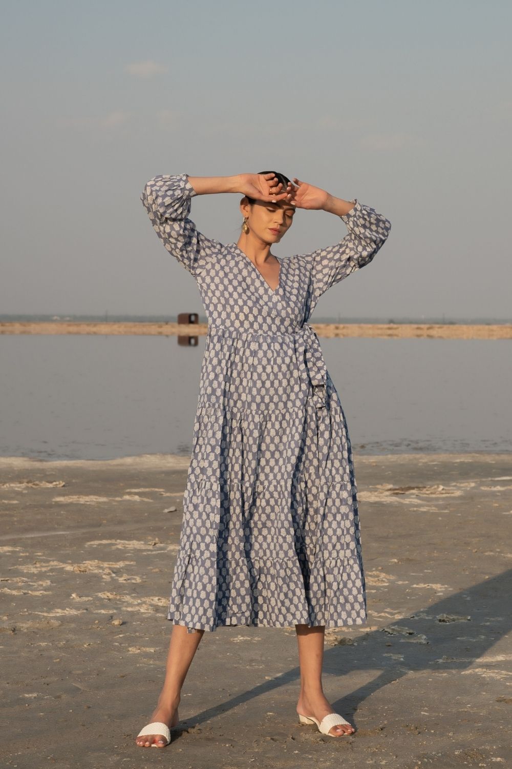 Blue Lotus Tier Wrap Dress Fashion Marche