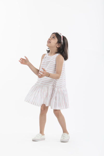 Bottom Yoke Dress- Dusty Rose Stripe Kids THREE Kids 