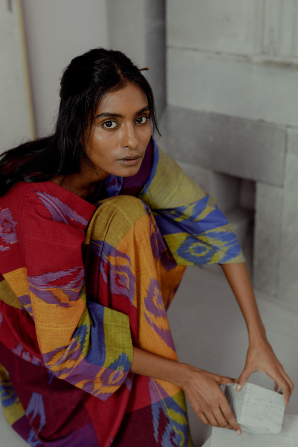 Bougainvillea Relaxed Dress Fashion Translate - Handwoven Ikat 