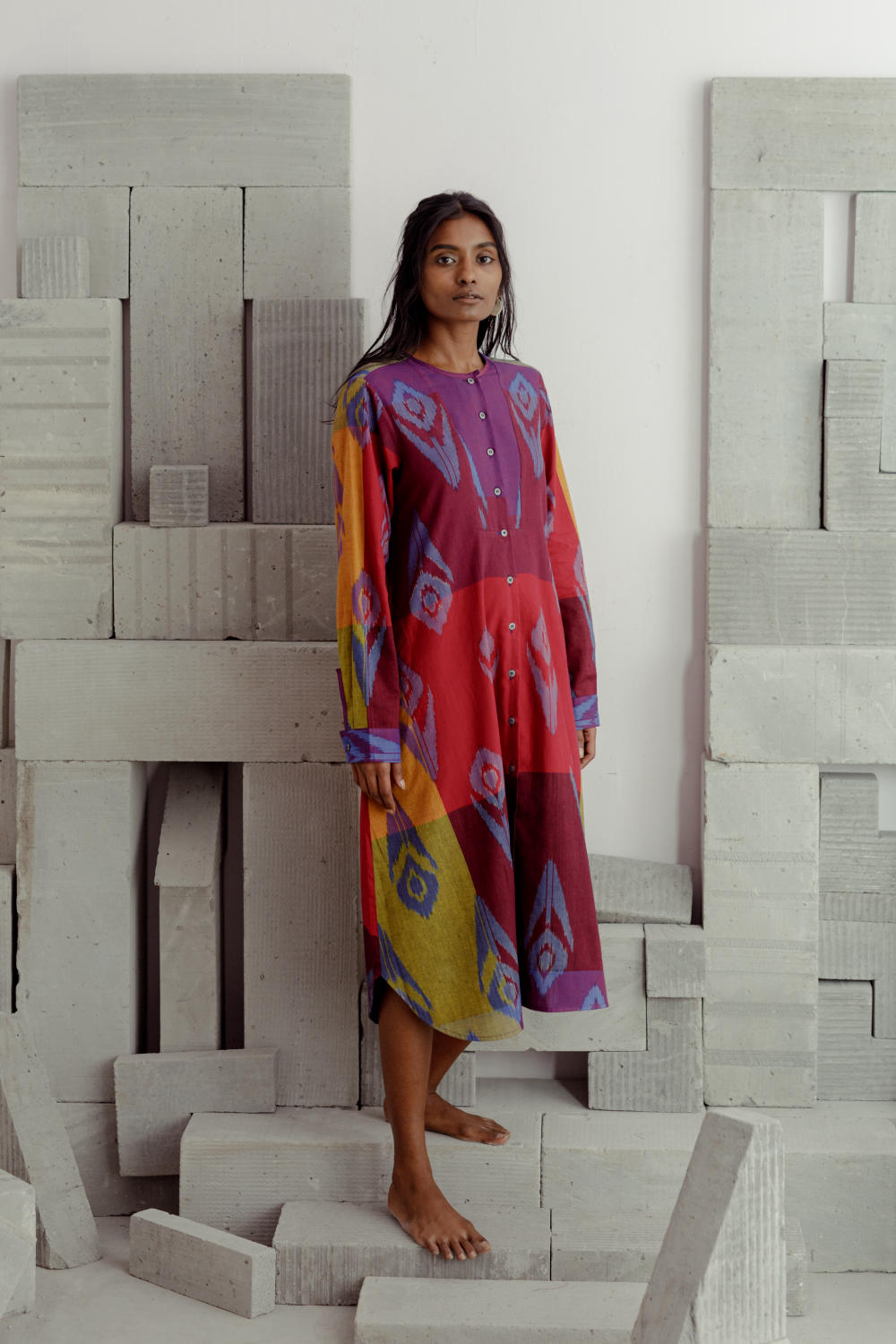Bougainvillea Yoke dress Fashion Translate - Handwoven Ikat 
