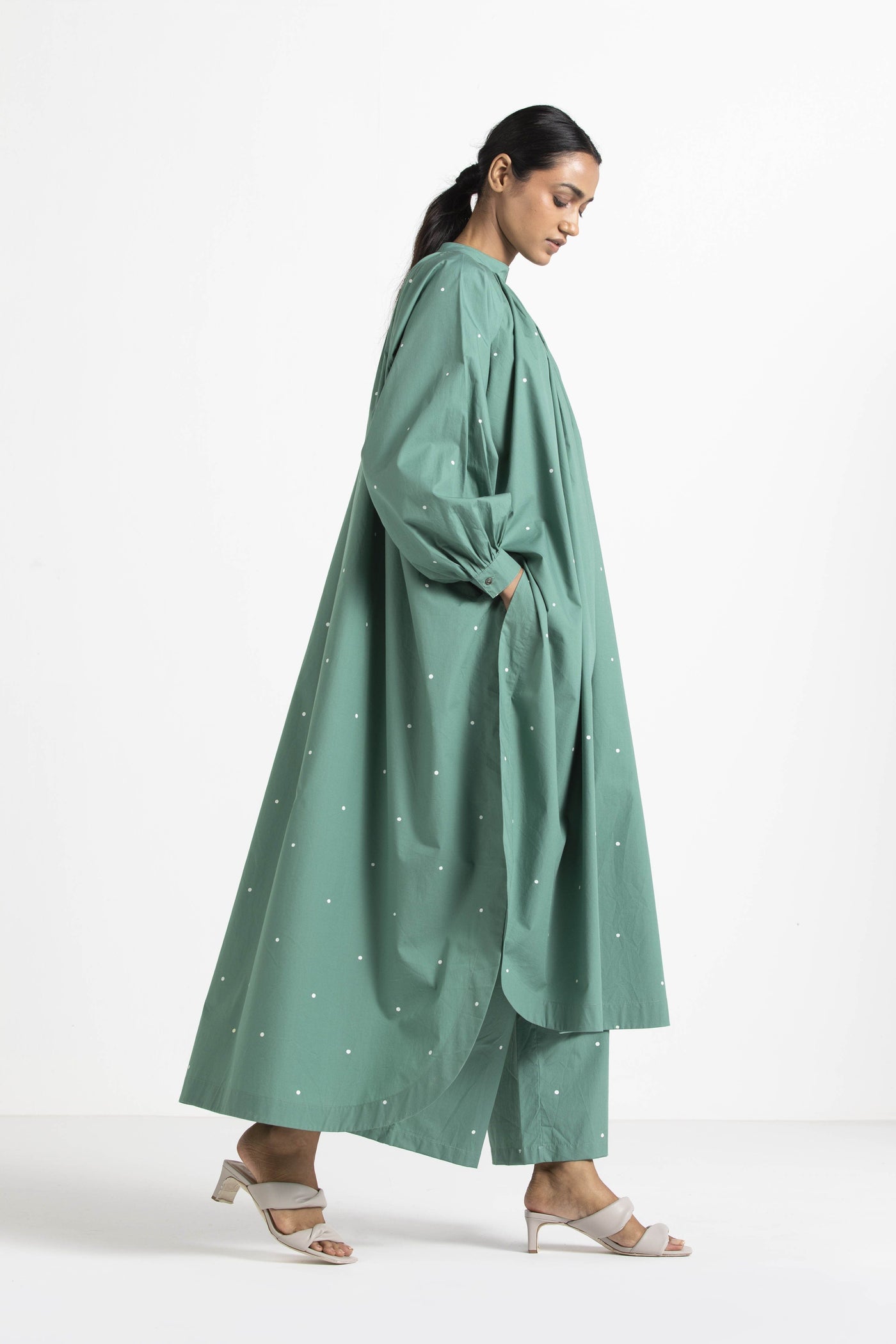 Broad Bottom Mineral Green Polka Fashion THREE