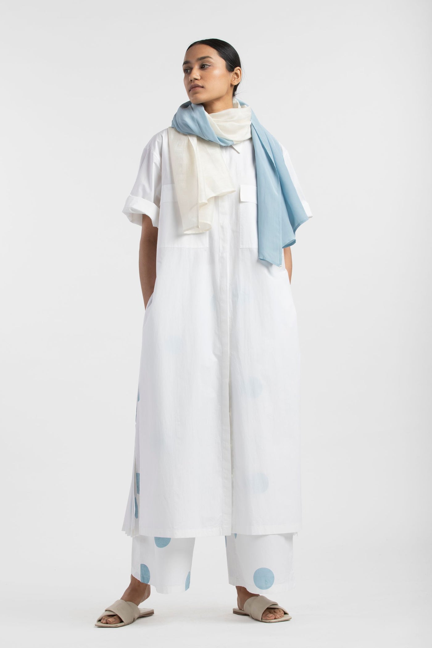 Broad Bottom- Powder Blue Polka Fashion THREE