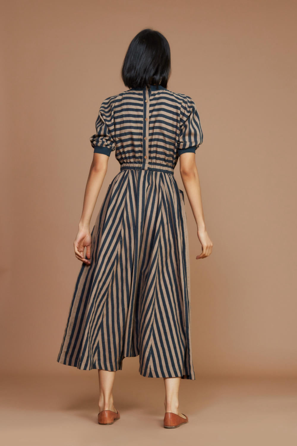 Brown and Charcoal Striped Mati Sphara Jumpsuit Fashion Mati