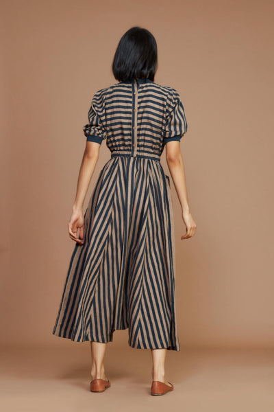 Brown and Charcoal Striped Mati Sphara Jumpsuit Fashion Mati