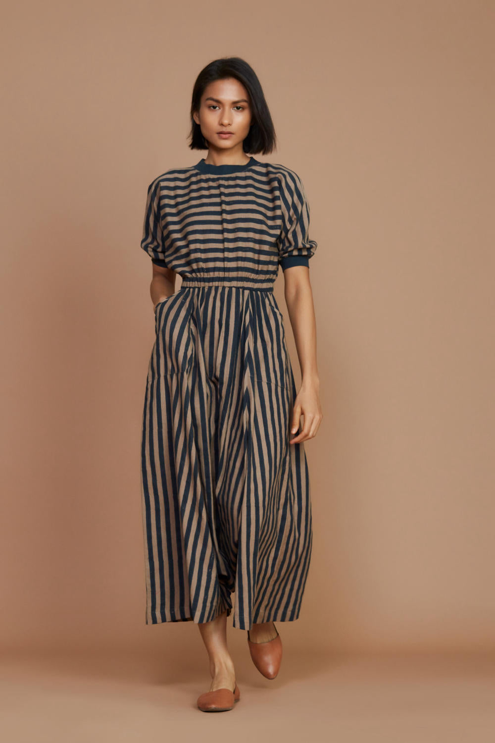 Brown and Charcoal Striped Mati Sphara Jumpsuit Fashion Mati
