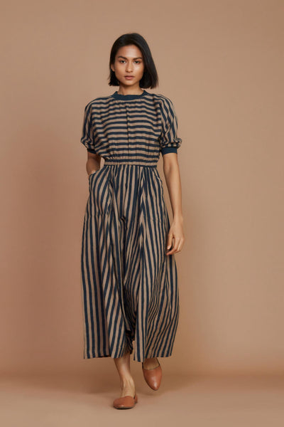 Brown and Charcoal Striped Mati Sphara Jumpsuit Fashion Mati